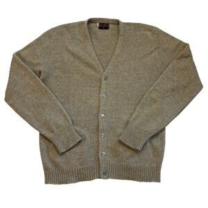 Vtg Cardigan Sweater Mens Large Tan Marled Wool Knit Button Front Grandpa Grunge